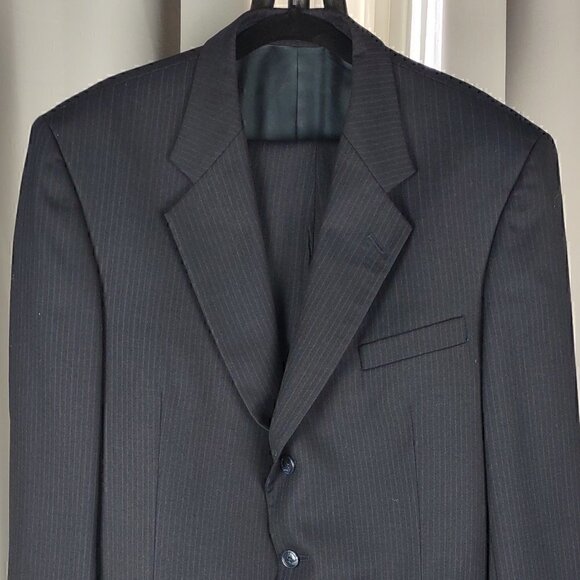 Gianfranco Ruffini Wool 2 Pc Blue Pinstriped Suit Size 36R pants, 44R Jacket - Picture 2 of 12